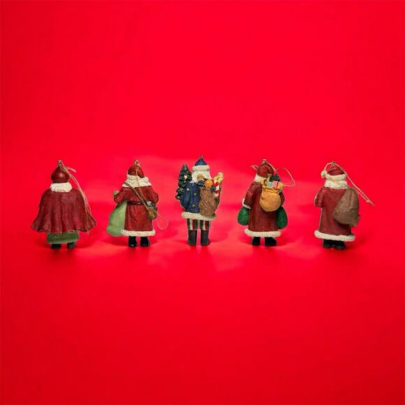 Santa Christmas Ornaments Lot Of 5 Santa’s W/ Gifts Multicolored Resin 3" tall - Picture 2 of 3